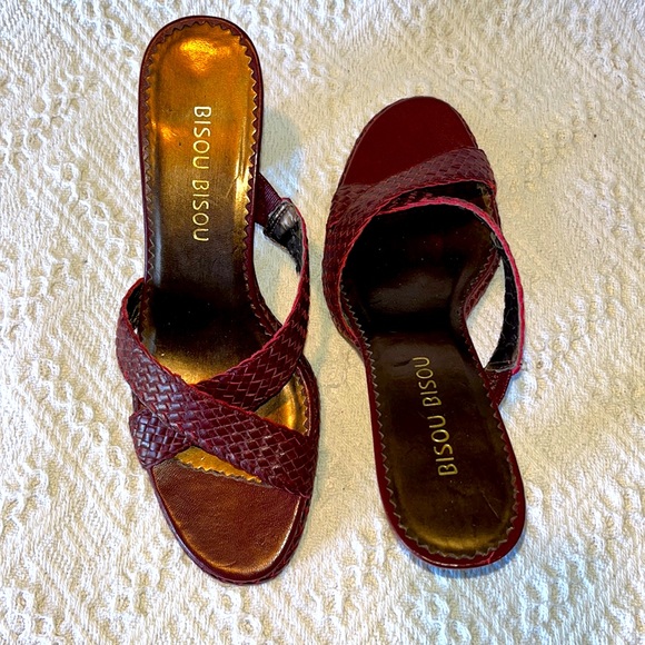 Bisou Bisou Dark Red Mule Heels 7.5m - Picture 2 of 8